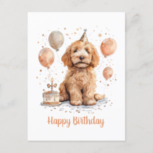 Happy Birthday Goldendoodle Dog Birthday Cake Postcard