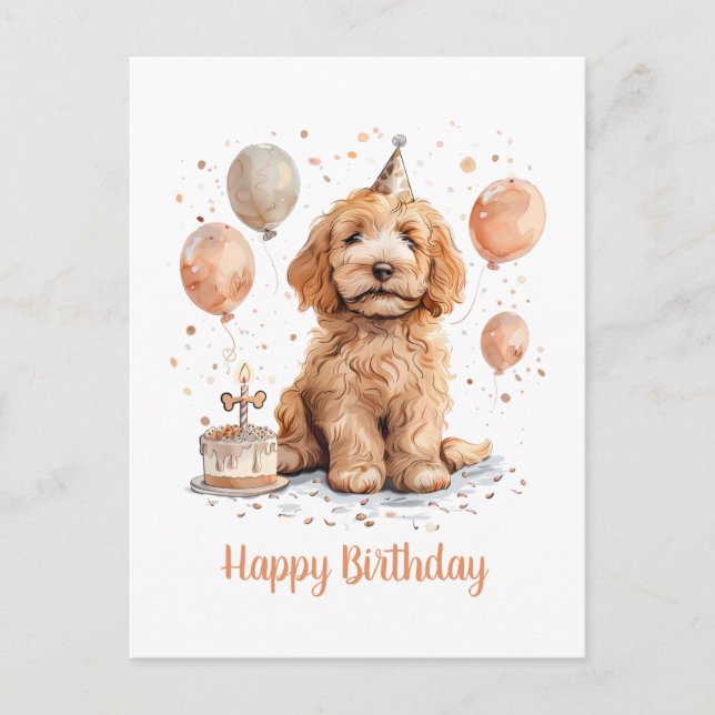 Happy Birthday Goldendoodle Dog Birthday Cake Postcard (Front)