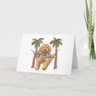 Happy Birthday Goldendoodle Dog In Hawaiian Top Card