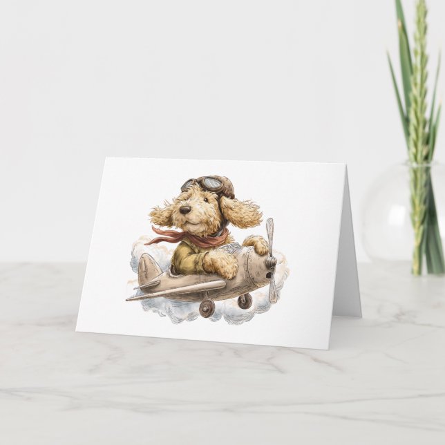 Happy Birthday Goldendoodle Dog Pilot Aeroplane Card (Front)