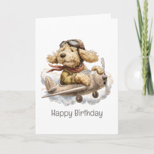 Happy Birthday Goldendoodle Dog Pilot Airplane Card