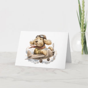Happy Birthday Goldendoodle Dog Pilot Airplane Card