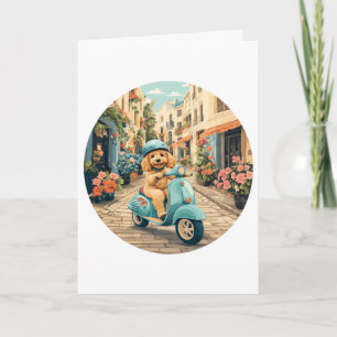 Happy Birthday Goldendoodle Dog Riding Scooter Card