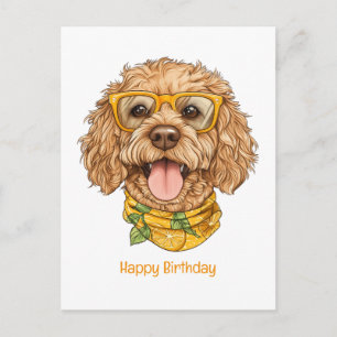 Happy Birthday Goldendoodle Dog Sunglasses Oranges Postcard