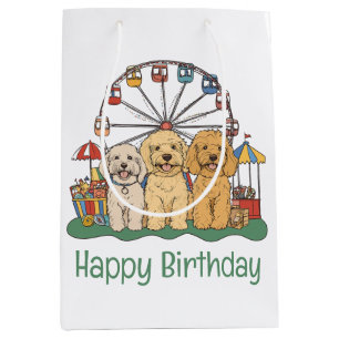 Happy Birthday Goldendoodle Dogs At A Carnival  Medium Gift Bag