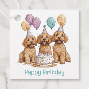 Happy Birthday Goldendoodle Dogs Birthday Cake Favour Tags