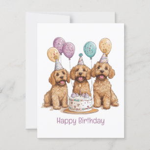 Happy Birthday Goldendoodle Dogs Birthday Cake Postcard