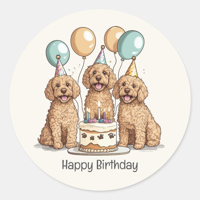 Happy Birthday Goldendoodle Dogs Classic Round Sticker (Front)
