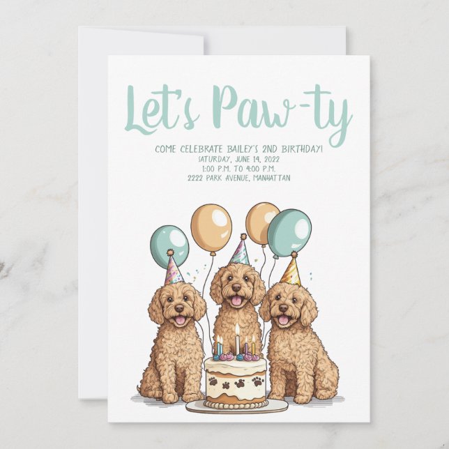 Happy Birthday Goldendoodle Dogs Invitation (Front)