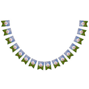 Happy Birthday Golf Ball on red tee Bunting