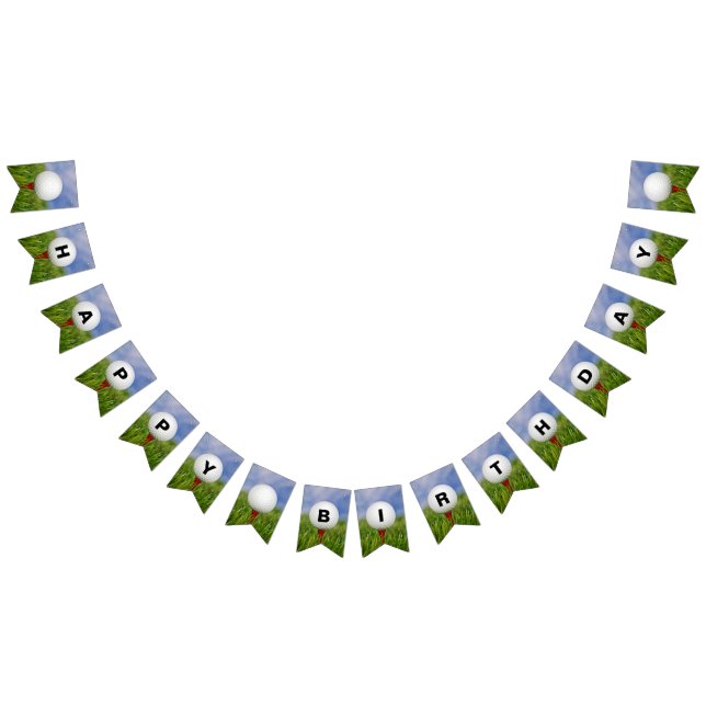 Happy Birthday-golf ball on tee in grass Bunting (All)