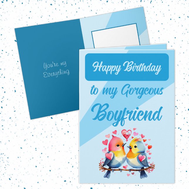 Happy birthday gorgeous boyfriend birds blue card (Creator Uploaded)