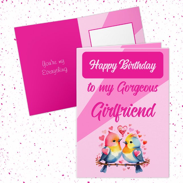 Happy birthday gorgeous girlfriend birds pink card (Creator Uploaded)