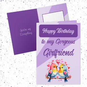 Happy birthday gorgeous girlfriend birds purple card