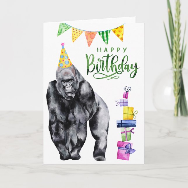 Happy Birthday Gorilla Watercolor  Card (Front)