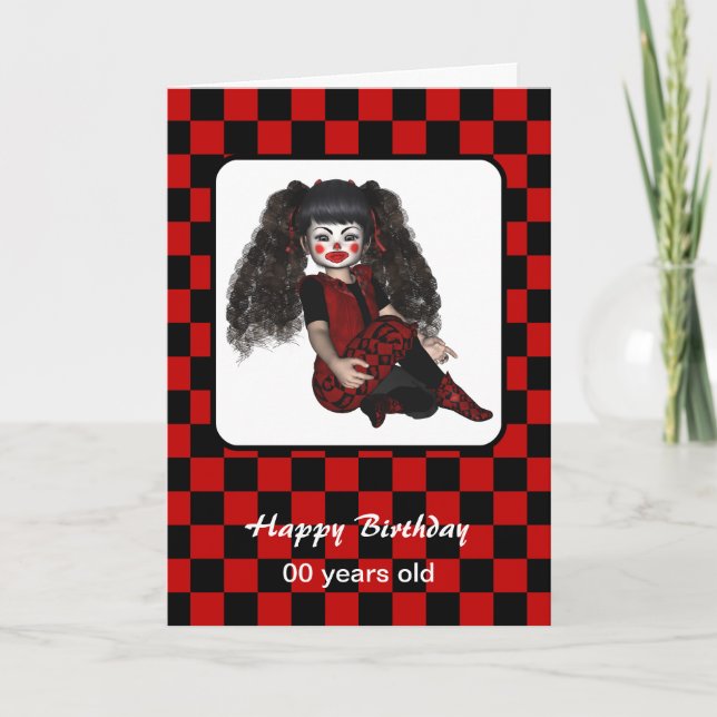 Happy Birthday Gothic Checks Clown Kid Card (Front)