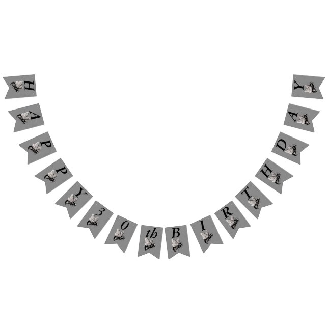 Happy Birthday Gothic Large Bee Skull Wings Grey Bunting (All)