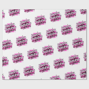 Happy Birthday Graffiti Pink Gift Wrap