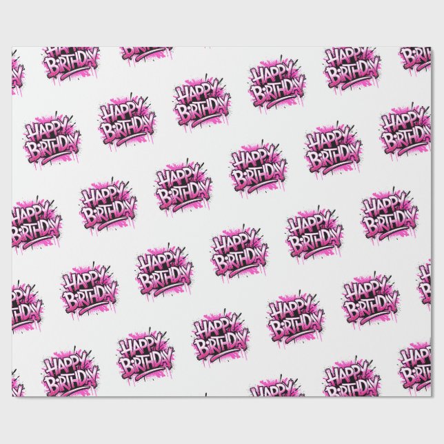 Happy Birthday Graffiti Pink Gift Wrap (Flat)