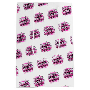 Happy Birthday Graffiti Pink & White Bag
