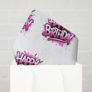 Happy Birthday Graffiti Pink & White Tissue Paper