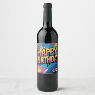 Happy Birthday Graffiti Wall with Sneakers Wine Label