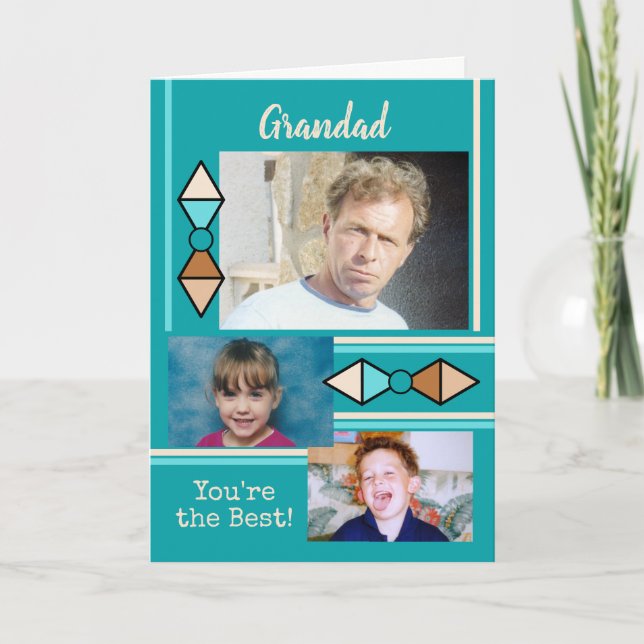 Happy Birthday Grandad turquoise photo Card (Front)