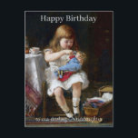 Happy birthday Granddaughter Anxious little mother Postcard<br><div class="desc">A little girl giving her sick doll medicine
Happy Birthday to our darling granddaughter</div>