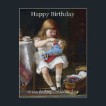 Happy birthday Granddaughter Anxious little mother Postcard<br><div class="desc">A little girl giving her sick doll medicine
Happy Birthday to our darling granddaughter</div>