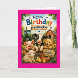 Happy Birthday Granddaughter Farm Animals (Pink) Card