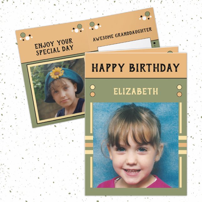 Happy Birthday Granddaughter name photo green Card (Creator Uploaded)