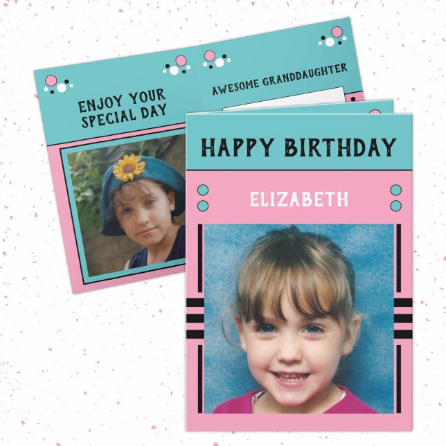 Happy Birthday Granddaughter name photo pink Card (Creator Uploaded)