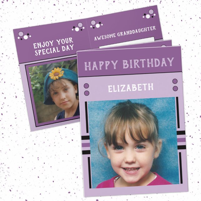 Happy Birthday Granddaughter name photo purple Card (Creator Uploaded)