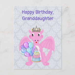 Happy Birthday Granddaughter Pink Baby Dragon Holiday Postcard