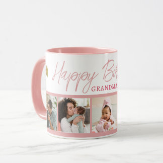 Happy Birthday Grandma 5 Photo Collage Pink Mug