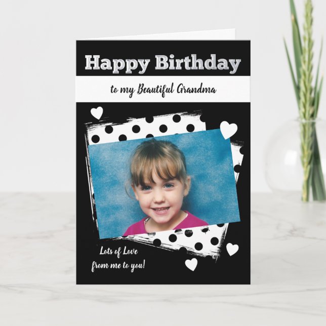Happy Birthday Grandma black and white photo Card (Front)