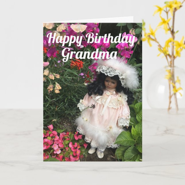 Happy Birthday Grandma Black doll Card (Yellow Flower)