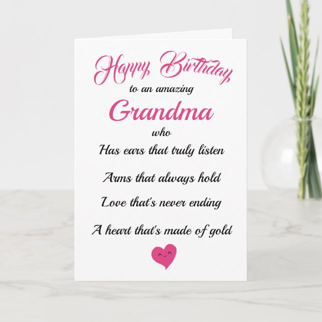 Happy Birthday Grandma Black Pink Typography Card (Front)