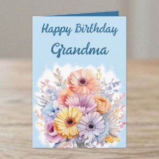 Happy Birthday Grandma flowers blue Card