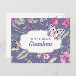 Happy Birthday, Grandma. Flowers & Butterfly Postcard