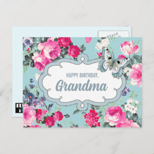 Happy Birthday, Grandma. Flowers & Butterfly Postcard