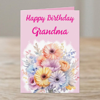 Happy Birthday Grandma flowers pink Card