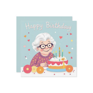 Happy Birthday Grandma Hearts & Cake pastel blue Card