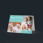 Happy Birthday Grandma Photo Collage Aqua Card<br><div class="desc">This modern birthday card for Grandpa features a 4 photo collage for your favourite photos with an aqua background. The inside has been left blank for your special message This template can be personalised to suit your needs with - "Papa",  "Nonno",  "Dad",  "Daddy" etc</div>