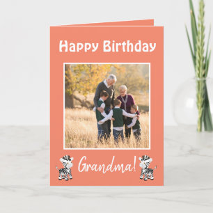 Happy Birthday Grandma Zebra Theme Photo Holiday Card