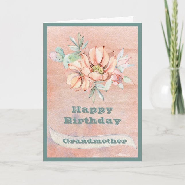 Happy Birthday Grandmother Watercolor Cactus Card (Front)