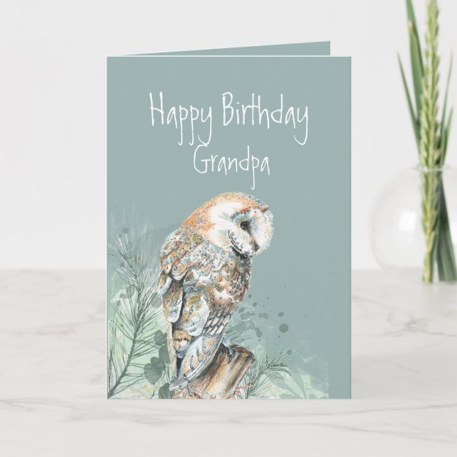 Happy Birthday Grandpa Barn Owl  Thank You Card (Front)