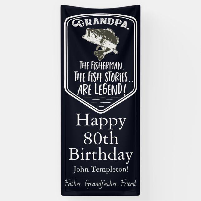 Happy Birthday Grandpa Bass Fishing Age Banner (Vertical)