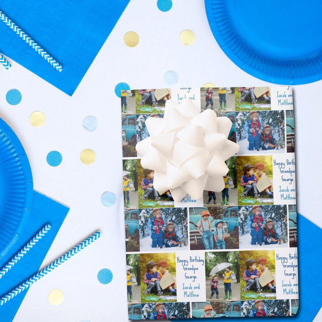 Happy Birthday Grandpa Custom Grandkids Photo Wrapping Paper Sheet (Creator Uploaded)