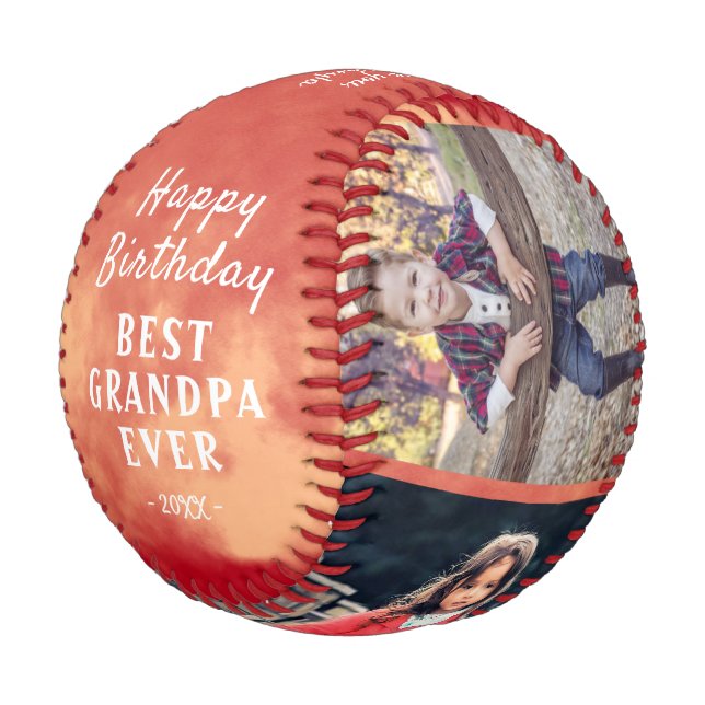 Happy Birthday Grandpa Modern 3 Photo Collage Baseball (Angled)